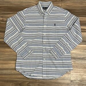 Ralph Lauren Shirt Men’s Medium White Blue Striped Seersucker Classic Preppy